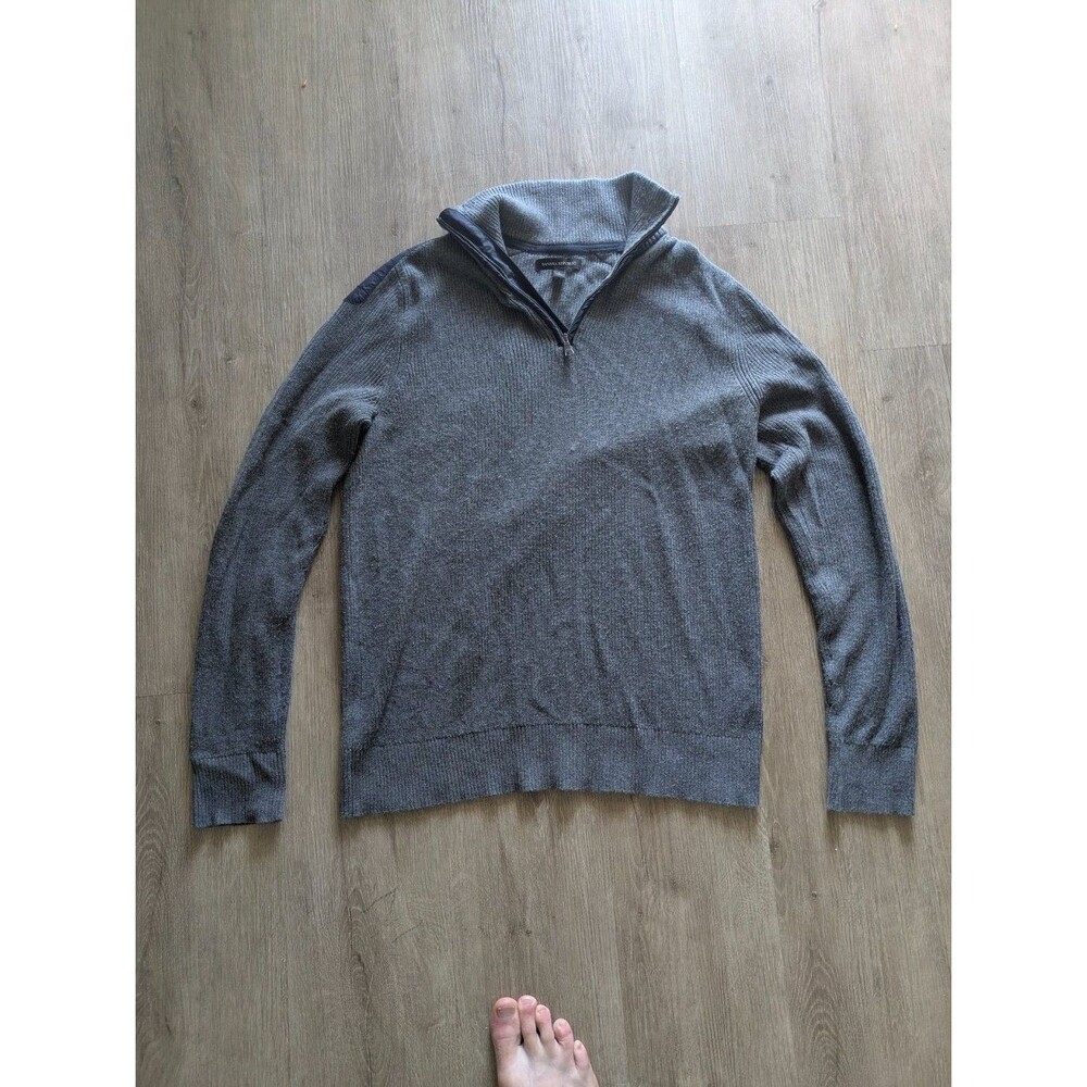 Banana Republic Mens L Gray Ribbed Knit Zip Sweater Jacket